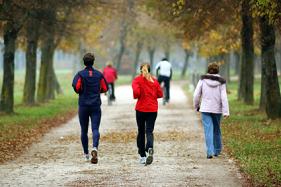 People jogging in nature.